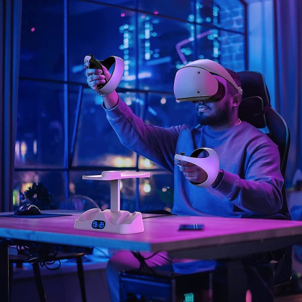 Controller-ladestation til Psvr2, dobbelt hurtigopladningsdock med led-lys, headset-displaystativ og controllermontering