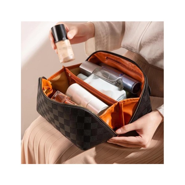 Resesminkväska Kosmetisk väska för kvinnor Vattentät rutig necessär