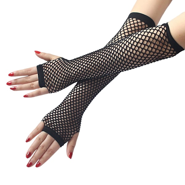 1 par högelastiska näthandskar Cover Nylon armbågslängd Halvfinger Näthandskar Mesh Black