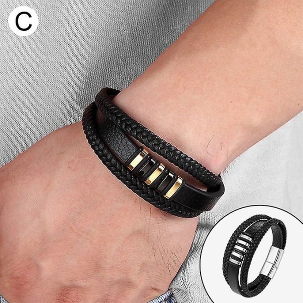 Punottu nahkainen miesten rannekoru 21 cm Uff Bangle Ranneke C