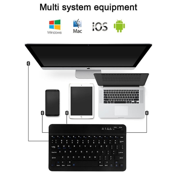 Universal Slim Portable Wireless Bluetooth 7-färger Bakgrundsbelyst tangentbord 8 tum svart 8 inch black