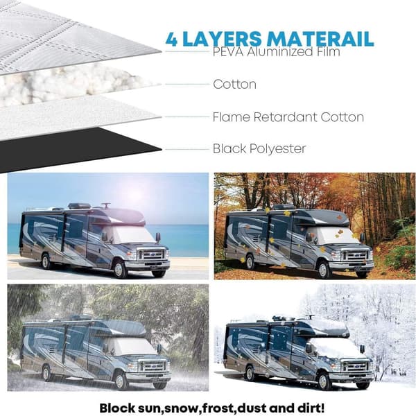 【BQ】Compatible with RV Windshield Sunshade for C 1997-2022 4-Layer Thick Snow Cover for RV Windshield