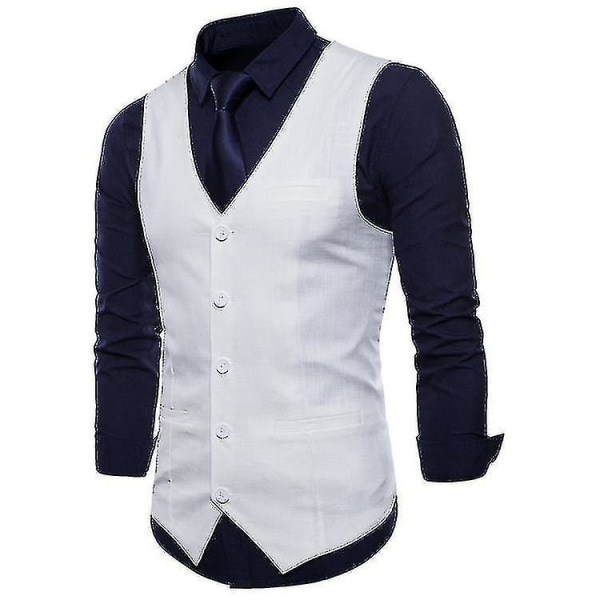 Men's Solid Color Single Breasted Vest white M