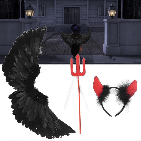 3-pak engle- og djævlevingesæt til voksne Halloween-cosplay-rollespil black devil 41.3*17.7in