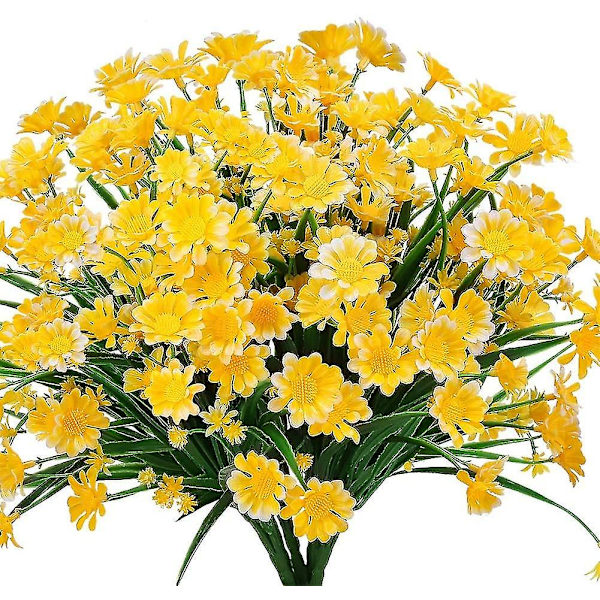 4st konstgjorda tusensköna blommor konstgjorda blommor gröna plastbuskar falska blommor inomhus utomhus (vit) yellow