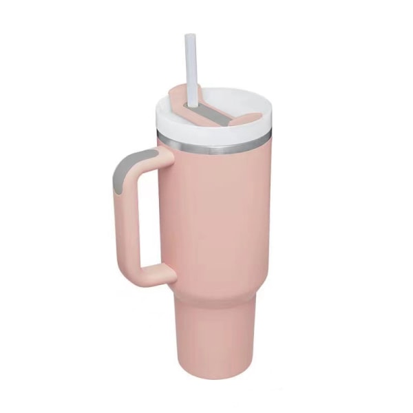 Glas med handtag 40 oz och halmlock, 306 vattenflaska i rostfritt stål, (rosa)