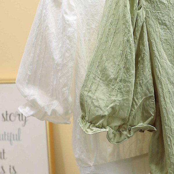 Korean sifonkipusero Solid Neliömäinen Kaulustoppi Nainen Lyhtyhihainen Superlyhyet Naisten Paidat Lyhythihainen Top White XL