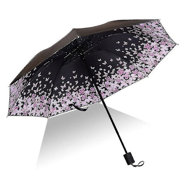 Floral Rain Sun Foldbar Paraply Vindtæt Anti Uv Compact Parasol Small Pink Flower