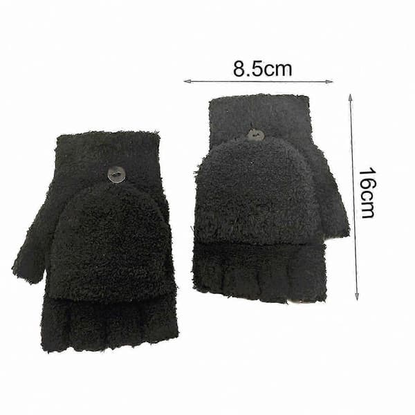 Dame halvfingerhandsker, bløde varme vinterhandsker med fluffy, strækbare flip-handsker Black One Size