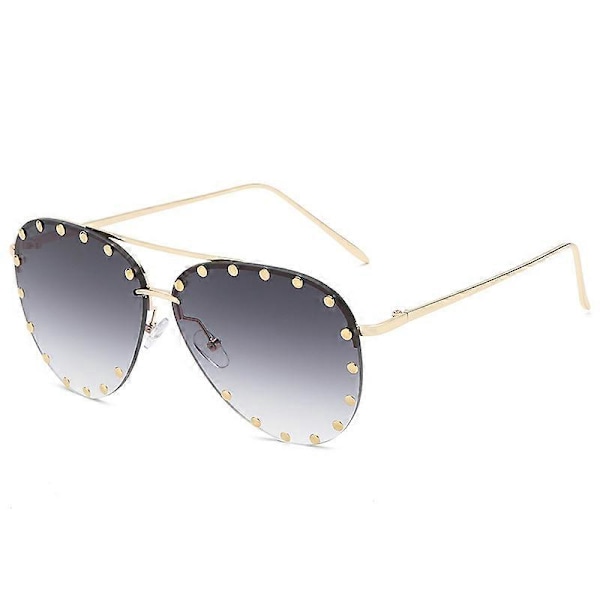 【BQ】SSRGV Dame Rammeløse Oversized Nittede Solbriller Gradient Linse Nitte Mode