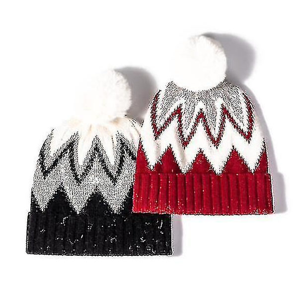Hhcx-Womens Beanie Hats Faux Fur Pom Beanie Vinterlue red