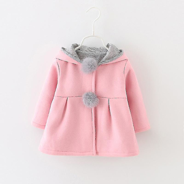 Hhcx-kids Baby Girl Bunny Rabbit Øre Hettejakke Vinter varmt yttertøy Pink 1-2 Years