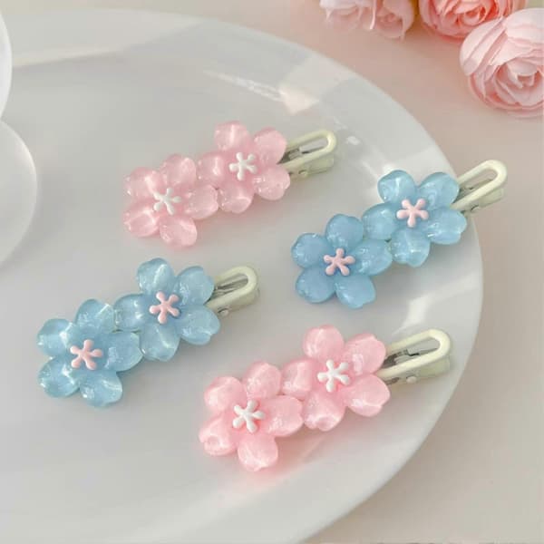 【BQ】Hårklemmer – 3D Blomsterdesign med bløde lyserøde og blå Macaron-farver – til daglig brug og fester B