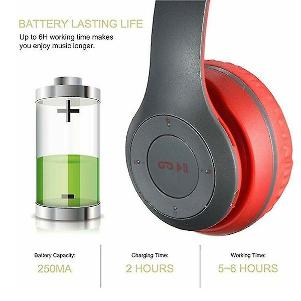 Taitettava langaton kuulokemikrofoni P47 Stereo Bluetooth 4.2 Chip Headphone Support Tf Card Red