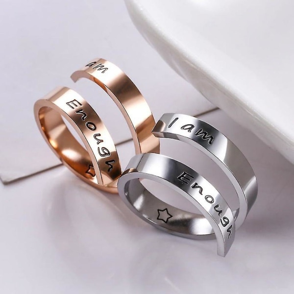 Ringsmycken i rostfritt stål Inspirerande I Am Enough Justerbara Twist Rings Rose Gold Silver