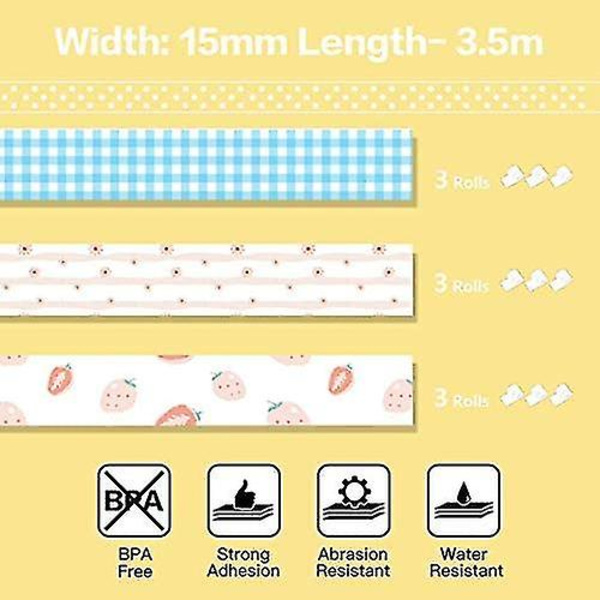 M02 Pro/m02s thermal papper, 15 mm X 3,5 m, 3 rullar av varje mönster, totalt 9 rullar (vit)