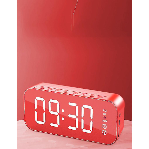 Multifunktionell LED digital väckarklocka, Bluetooth högtalare, bordsbord med lysande elektronisk musikdosa red