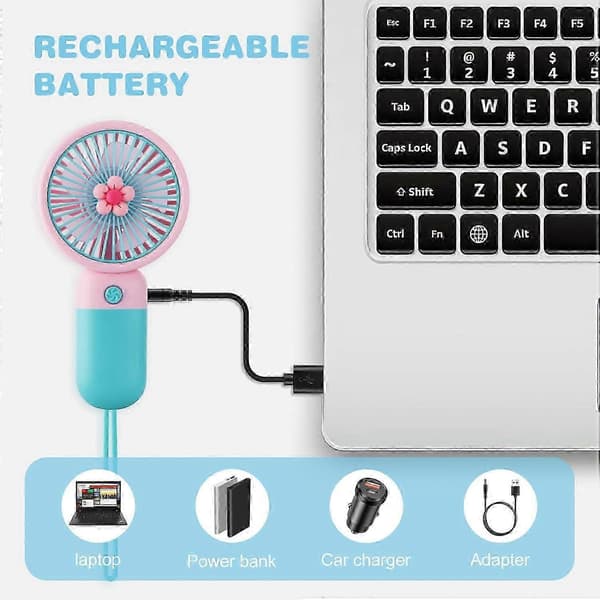 Sød håndholdt ventilator bærbar, mini USB håndholdt ventilator til køling, lille elektrisk genopladelig ventilator til børn