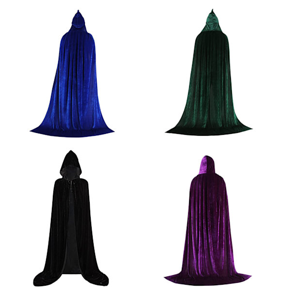 Vuxen Halloween sammetsmantel Cape Hooded medeltida kostym Häxa Wicca Vampire