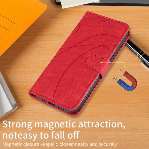 【BQ】For Honor Magic7 Lite 5G Plånboksfodral Läder Telefonfodral Stativ med Böjd Linjedesign Red