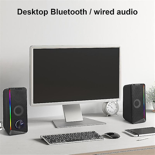 Desktop Bluetooth ljud Multi-ljuseffekt Cool datorhögtalare 4-enhet Dual Speaker Membran Spea