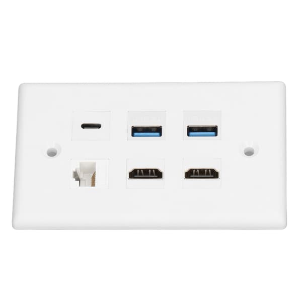 Multimediaväggplatta med 6 portar - 2xHD, 2xUSB3.0, 1xTyp C, 1xCat6 Ethernet