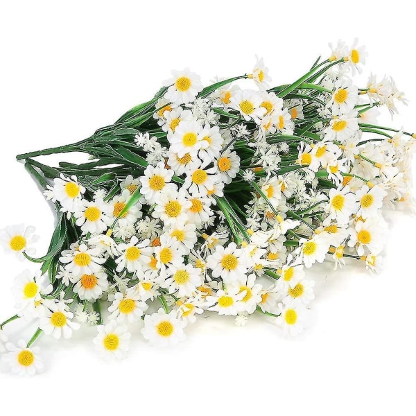 4st konstgjorda tusensköna blommor konstgjorda blommor gröna plastbuskar falska blommor inomhus utomhus (vit) white