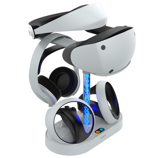 For PS VR2 Dual for PS5-hodesett og VR-konsolllagringsstativ med RGB-lys