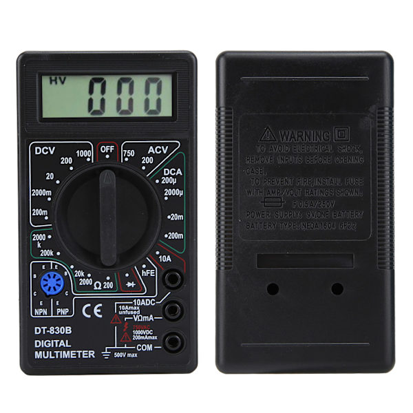 DT-830B Multifunktionel Bærbar LCD Digital Multimeter Amp Volt Ohm Tester Voltmeter Ohmmeter MeterDT-830B Sort