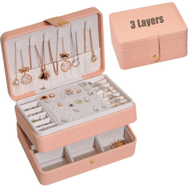 Smykkeæsker til kvinder piger, PU læder display øreringe Organizer, pink