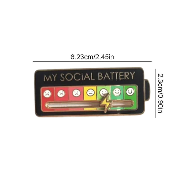 New Upgrade Social Battery Pin - My Social Battery Creative Lapel Pin, Fun Enamel Emotional Pin 7 Days A Week Black