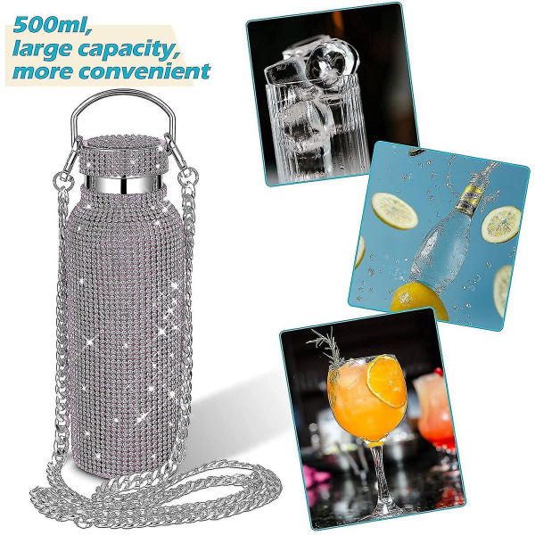 Diamond Water Bottle Bling Rhinestone Stainless Steel Thermal Bottle Refillable Water Bottle Insulated Water Bottle Glitter Water Bottle With Chain