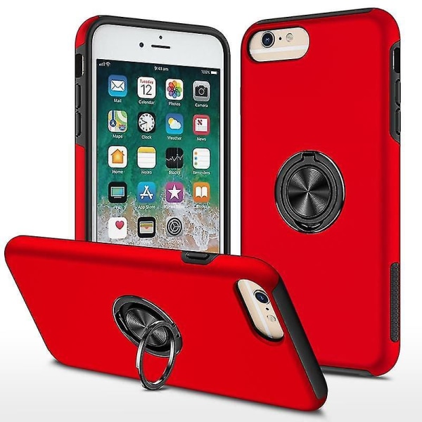 Magnetisk ring Kickstand Stötsäkert phone case för Iphone 6 Plus (svart) Red