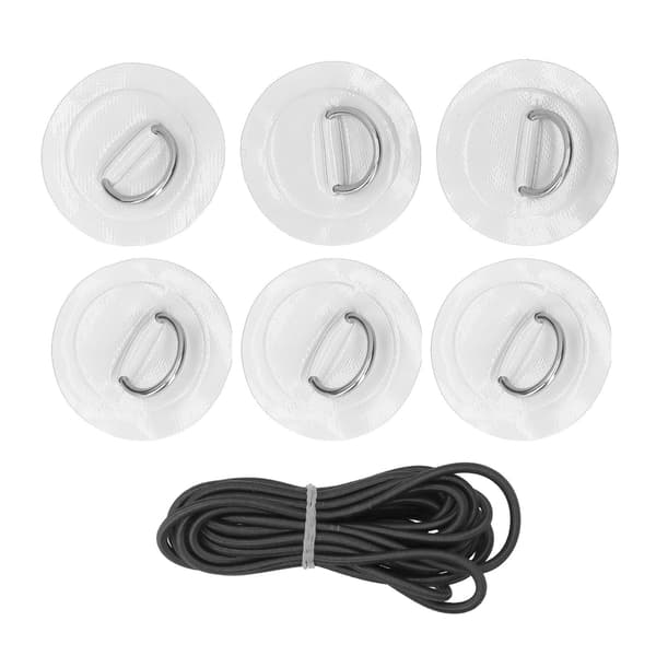 6-pack Uppblåsbar Kajak D Ring Pad Patch Marin Fast Spänne med Elastisk Bungee Cord Vit