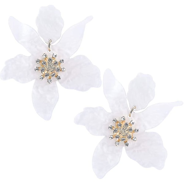 Resin Acrylic Flower Dangle Earrings - Exaggerated European And American Style Big Flower White
