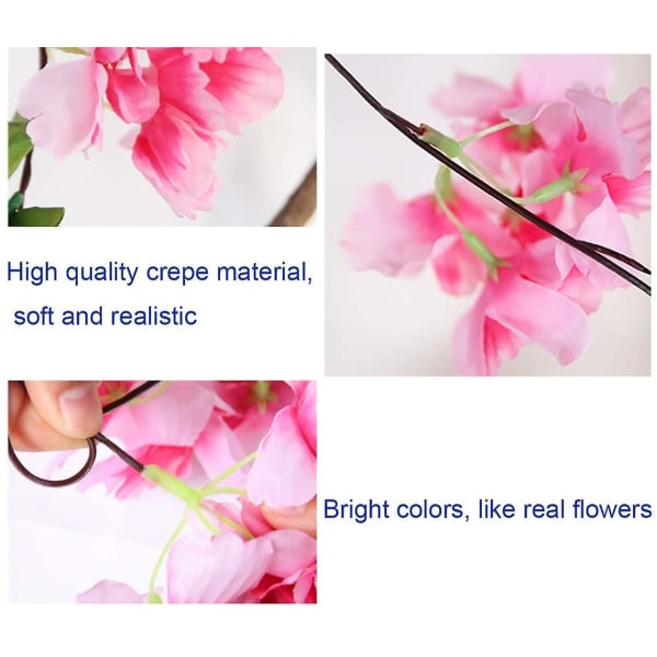 2 pakke falske kirsebærvineblomster plante kunstig eføy hengende grønne blad silkekranser bryllupskunstdekor (blå) rose red