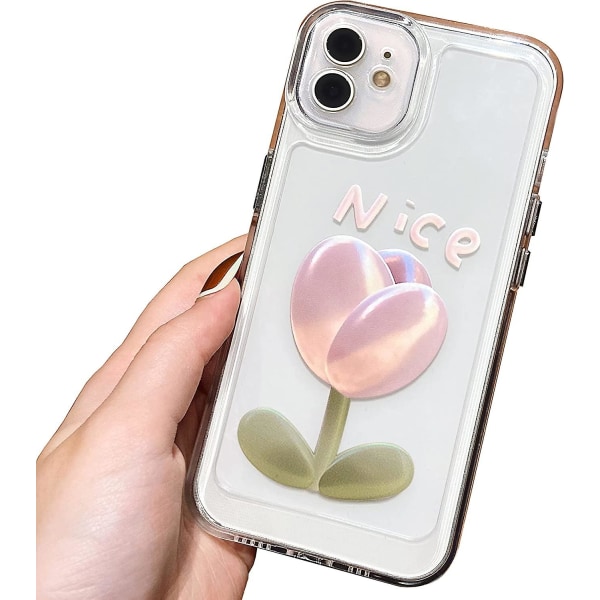 Liangnv-kompatibelt Iphone 11-fodral Söt målad design Fin rosenblommatelefon Klar med anti-fall-lins Kameraskydd Kvinnor Flickor Holografiskt damm