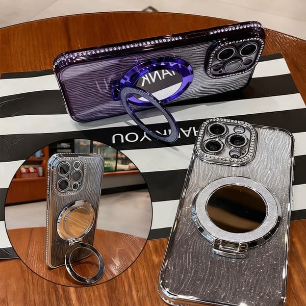 【BQ】Magnetisk iPhone 15-serien Deksel med Stativ og Speil (Blå, 15 Plus) iPhone15 plus