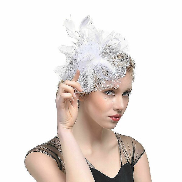 Feather Hair Fascinator Alice Pandebånd Clip Dame Bryllup pure white