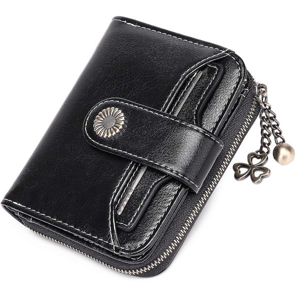 Naisten lompakko Nahkainen pieni kaksinkertainen kompakti naisten lompakko black
