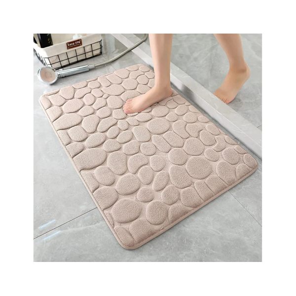 50CM x 80CM Badmatta, Khaki Memory Foam Badrumsmatta Kullerstensbadrumsmatta Super