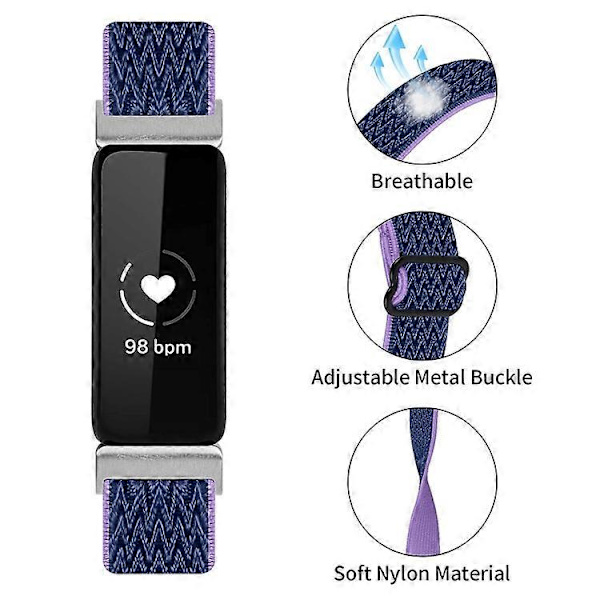 【BQ】Compatible Wave Pattern Woven Nylon Strap for Fitbit Inspire 3 - Replacement Band Indigo