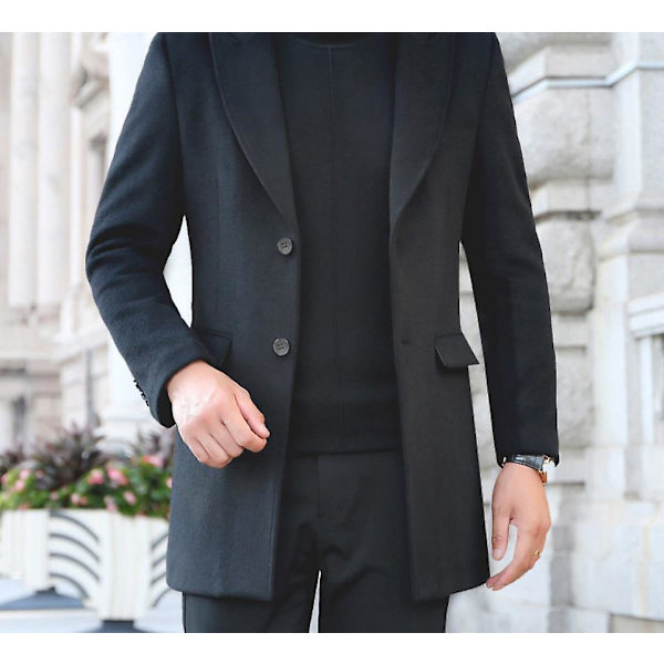 Herrrockar Herrar Peacoat Ullkappor Vinter Elegant Jacka Varm Casual Överrock Black XL
