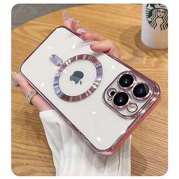 Mode Transparent Magnetisk Trådlöst Case För Magsafe För Iphone 14 Plus 13 12 11 Pro Max Plating Mjukt Cover Pink For iPhone 14 Plus