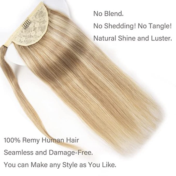 Ponytail Extension Human Hair Bleach Blond Clip on Ponytail Hair 22 Inch