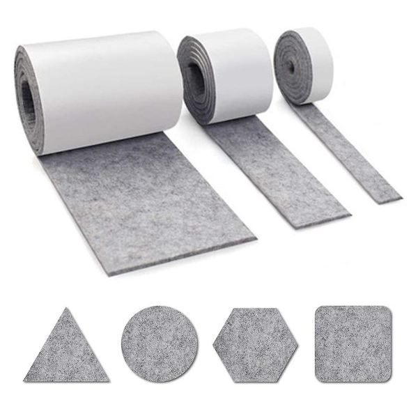 Grå 3 rullar självhäftande filt för möbler (100 cm * 10 cm + 100 cm * 5 cm + 100 cm * 2 cm) Klipp valfritt