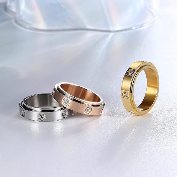 Drejelig Ring Bryllupsløfte Roterende Ring med Cubic Zircons Angstlindring Silver 9