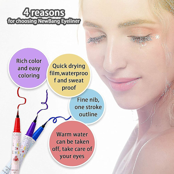 8-pack färger Matt flytande eyeliner Set, färgglada eyeliner Penna Vattentät eyeliner flytande penna, med flexibel filtspets Professionell fläcksäker Hyp Raspberry