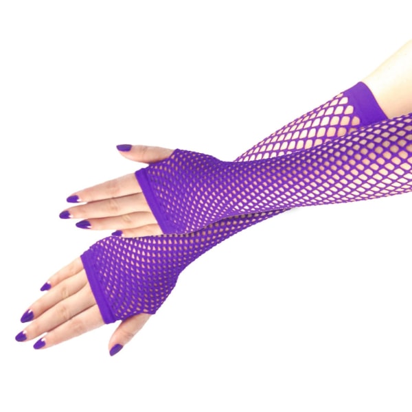 1 par högelastiska näthandskar Cover Nylon armbågslängd Halvfinger Näthandskar Mesh Purple