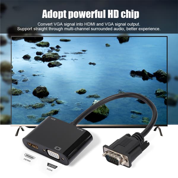 Plug-and-Play VGA til HDMI HD Videokonverterer Kabeladapter for dataprojektor